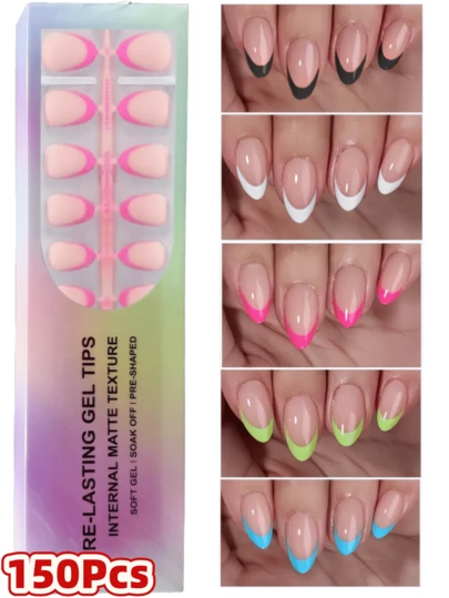 150Pcs Short Almond Press On Nails,White And Pink 5 Shades Nude Fack Nails Set,Easy Apply, Soak Off, Salon Quality Value At Home,Summer Minimalist And Versatile Style,Simple And Versatile Style In 15 Sizes Suitable For Women