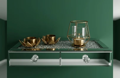 Biznest Crushed Diamond 2 Drawer Crystal Silver Mirrored Jewellery Box Organiser 39x17cm