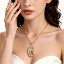 Dây chuyền mặt tròn rỗng hình Thánh Jude, dây Figaro vàng, đính đá CZ, trang sức tôn giáo Công giáo, phù hợp cho cả nam và nữ. - Giu-đa - Xem 2