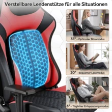 Devoko Gunji Massage Video Game Chair For Adults With Footrest, PU Leather Computer Desk Chair, Adjustable Backrest, High Back Support, Home Office Chair With Headrest And Lumbar Support - Red - View 3