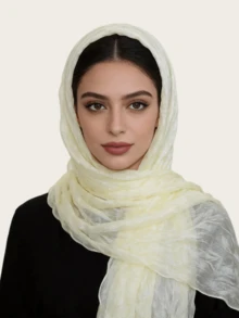 1 buc Eșarfă Hijab din șifon șifonat pentru femei, eșarfă lungă cu textură ondulată super elastică, eșarfă casual din poliester de culoare solidă, eșarfă de vacanță - Eșarfă lungă ondulată multicoloră - Vizualizare 8