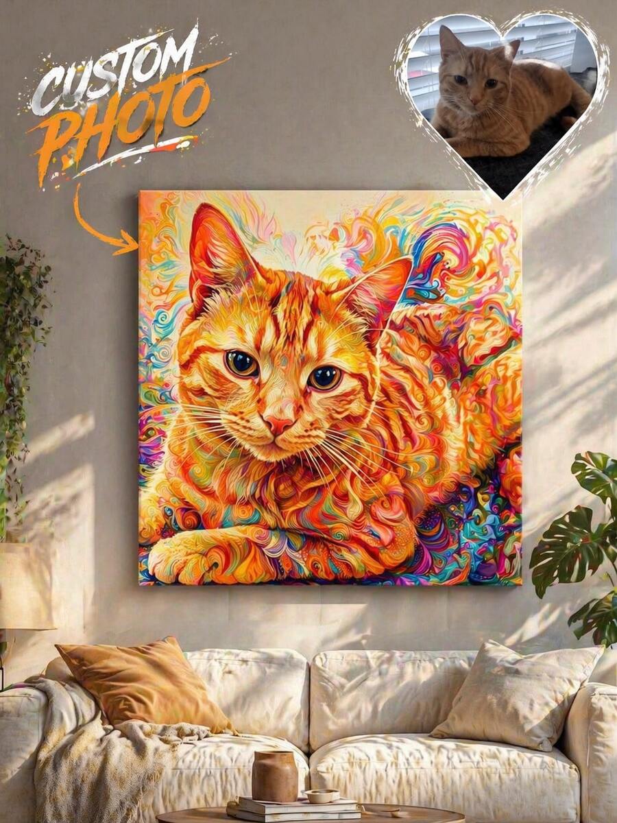2D Custom Photo Painting - Personalized Family, Couple, Pet Portrait - Upload Your Own Photo - Birthday, Anniversary, Christmas, Valentine's Gift - Home & Office Decor - High-Quality Canvas Print - Easy Hanging Framed Canvas - Perfect For Living Room, Bedroom, Hallway - Unforgettable Memento Gift, Bedroom Decor, Watercolor Effect, Durable Art, Couple Gift, 2D Flat, Ideal Indoor Decoration - Style 1 - View 1