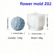 压纹樱花蜡烛模具 3D花球硅胶蜡烛模具，花球模具，适用于DIY蜡烛制作、肥皂、树脂和蜡熔化，可重复使用不粘工艺模具 - A-白色 - 查看 11