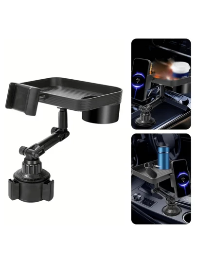 Khay đựng cốc 2 trong 1 cho ô tô kèm giá đỡ điện thoại, khay đựng thức ăn và đồ uống có thể điều chỉnh, dụng cụ sắp xếp nội thất ô tô đa năng.