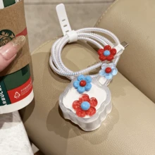 Set de 5 fundas protectoras de cable de 20W con enchufe UK, estilo floral INS, de TPU suave, protector de cable de datos, anti-rotura - Flores rosas y azules estándar del Reino Unido de 20 W - Ver 2