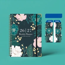 1本 A5 花卉週計畫本 2026-2027 螺旋筆記本 學生辦公習慣追蹤日誌[1本筆記本 + 1個書籤]給同學朋友老師的畢業禮物 - 彩色 - 查看 5