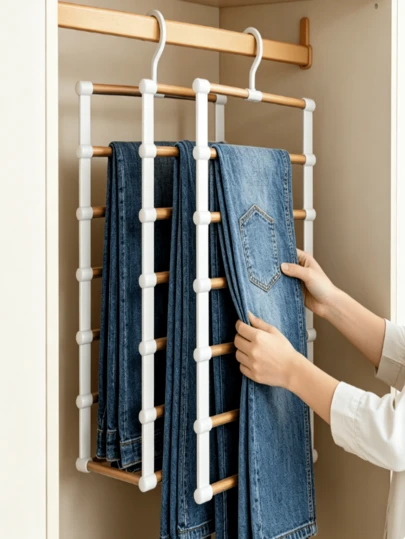 1pc Multi-Functional Portable Clothes Hanger - Multi-Functional Trapezoid Pants Hanger, Space-Saving, Suitable For Trousers, Jeans, Skirts, Etc. - Stainless Steel Clips Design, No Trace - Ideal For Wardrobe Renewal In Spring/Summer, Embracing Minimalist Style, Improving Storage Efficiency, Perfect For Christmas, Thanksgiving, New Year, Valentine's Day And Other Holidays - Easy Assembly, Quick Installation And Use, This Essential Wardrobe Accessory Helps You Maximize Storage Space!