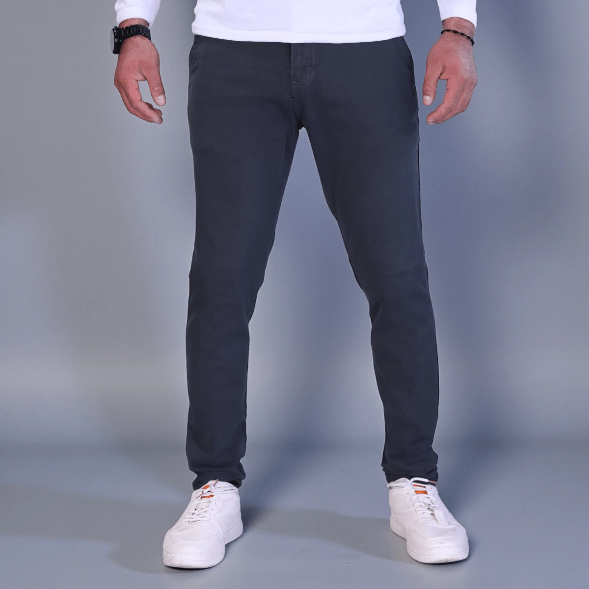 Stretch Gabardine Skinny Pants For Men John Silver - Dark Grey - View 1