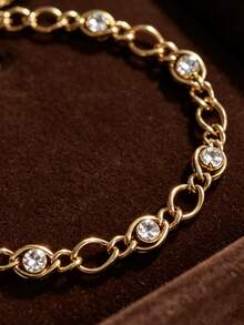 MECYLIFE 1 pieza Brazalete de acero inoxidable con diamantes de 18K oro elegante y de moda para mujeres - Amarillo Oro - Ver 3