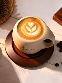 Personalized Ceramic Coffee Cup And Mug Set With Wooden Coaster And Metal Spoon, Handmade Coarse Pottery Design, Custom Travel Mug Gift For Friends - Multicolor - View 7