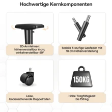 Devoko Gunji Massage Video Game Chair For Adults With Footrest, PU Leather Computer Desk Chair, Adjustable Backrest, High Back Support, Home Office Chair With Headrest And Lumbar Support - Hitam - View 7