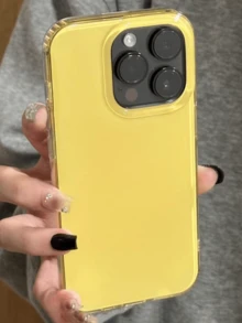 1pc Cute Minimalist Solid Color Shockproof Phone Case Suitable For IPhone 17 16 15 Pro Max 13 14 12 Pro Plus 11, Fashionable Candy Color Protective Cover - Yellow Without Letters - View 3