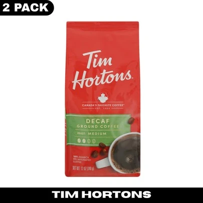 Tim Hortons Decaf Ground Coffee Medium Roast 12 Oz 2 Pack