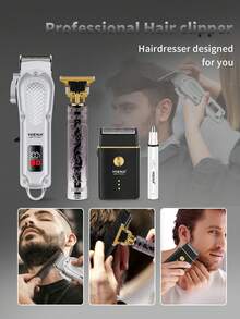 HIENA Men's 4-Piece Hair Clipper Set, Beard Trimmer + Electric Clipper, Available Individually/As A Set, Professional Hair, Beard, And Sideburn Trimming Tool, Holiday Gift - White - View 4