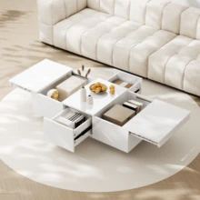 Coffee Table, Tall Living Room Table With Push-Pull Storage Structure, Double-Sided Drawers - 白色 - 查看 5