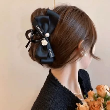1 chiếc kẹp tóc hình hoa trà đính ngọc trai sang trọng kiểu Pháp dành cho nữ - màu đen - Xem 7