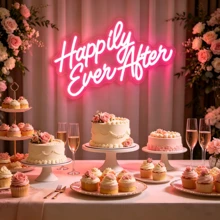 Ainteseaned “Happily Ever After” 亚克力 LED 霓虹灯，可调光 USB 供电，美观墙饰，室内家居装饰，适用于卧室、酒吧、商店、直播场景、婚礼、求婚和派对，多功能夜灯，完美的母亲节礼物（不含电池） - 粉色 - 查看 7