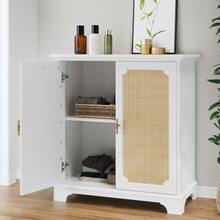 Sideboard, Buffet, Wine Cabinet With Decorative Rattan Doors, Kitchen Buffet, Console Table, Decorative Furniture For Hallway, Entrance Hall And Living Room. - White - View 7