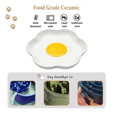 Multi-Piece Set Of Hand-Painted Ceramic Cat Dishes, Fried Egg Shaped Pet Feeding Bowls, Suitable For Multi-Cat And Pet Households, High-Quality Ceramic, Hand-Painted, Unique Design, Easy To Clean And Microwave/Dishwasher , Suitable For Various Cats And Small Dogs - 300ml - View 5