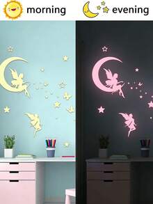 1 Set Pink Star Girl Butterfly Glow-In-The-Dark Butterfly Wall Stickers, Suitable For Living Room, Bedroom And Children's Room Home Decor. Removable Semi-Matte Self-Adhesive Stickers, Fit For Living Room, Bedroom And Children's Room. Home Decor Stickers, Wall Decals, Vinyl Stickers, Spring Decor To Add Vitality To Home. Rama Decor Sticker Gift, Ideal For Birthday Or Graduation Gift. - A - View 7