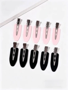 女士发夹，无痛专业沙龙造型发夹，粉色和黑色防滑鸭嘴夹，适合洗脸、护肤和固定刘海 - 彩色 - 查看 3