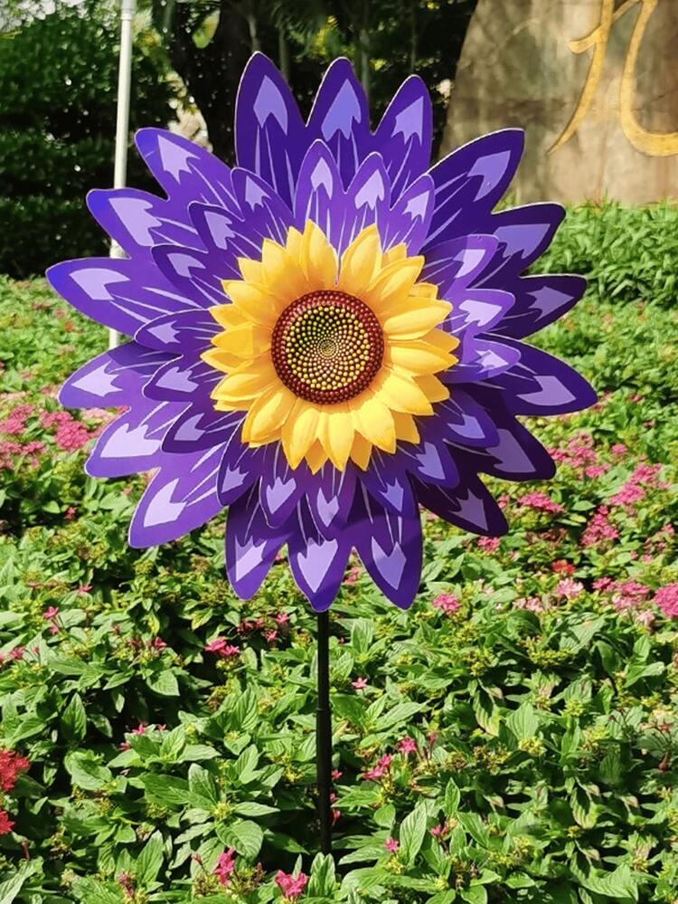 Large Sunflower Windmill Decor - Outdoor Garden Lawn Decoration, Featuring Windmill Design, Made Of Plastic And Fabric, Suitable For Party, Yard And Park - Multicolor - View 13