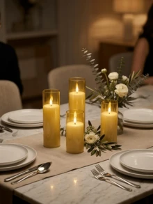 2/3/5 piezas Velas sin llama con parpadeo, control remoto y temporizador, mecha 3D, adecuadas para decoración del hogar, boda, Día de San Valentín, centro de mesa - amarillo pálido - Ver 4