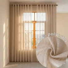 1pc European Style Minimalist Colorful Woven Thickened Linen Sheer Curtain, Suitable For Bedroom, Living Room, Balcony, Study, Partition, Provides Privacy, Multi-Color Options, All Season Use - Apricot - View 7