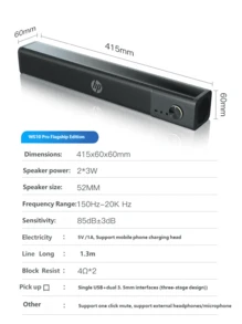 HP WS10 Speaker Modern Style Metal Long Strip Speaker Heavy Bass Audio Computer Cellphone TV Laptop Surround Sound Home Powerful Volume Speaker Original HP Speaker - 查看 12