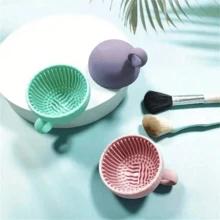 1pc Silicone Makeup Brush Cleaning Bowl, Durable Silicone Brush Pad, Suitable For Cleaning Eyebrow, Blush, Foundation And Eyeshadow Brushes - Multicolor - View 5