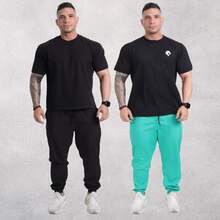 Men's Premium Tactel Pants 100% Polyester | Fitness, Running, Maximum Comfort - 黑色 + 水藍色 - 查看 2
