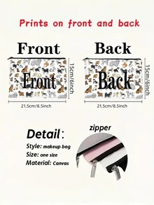 1 pièce Pochette de rangement avec imprimé mignon de chat et de chien, sac cosmétique zippé portable, organisateur de voyage et quotidien, cadeau parfait pour les mamans de chats et de chiens - Multicolore - Voir 2
