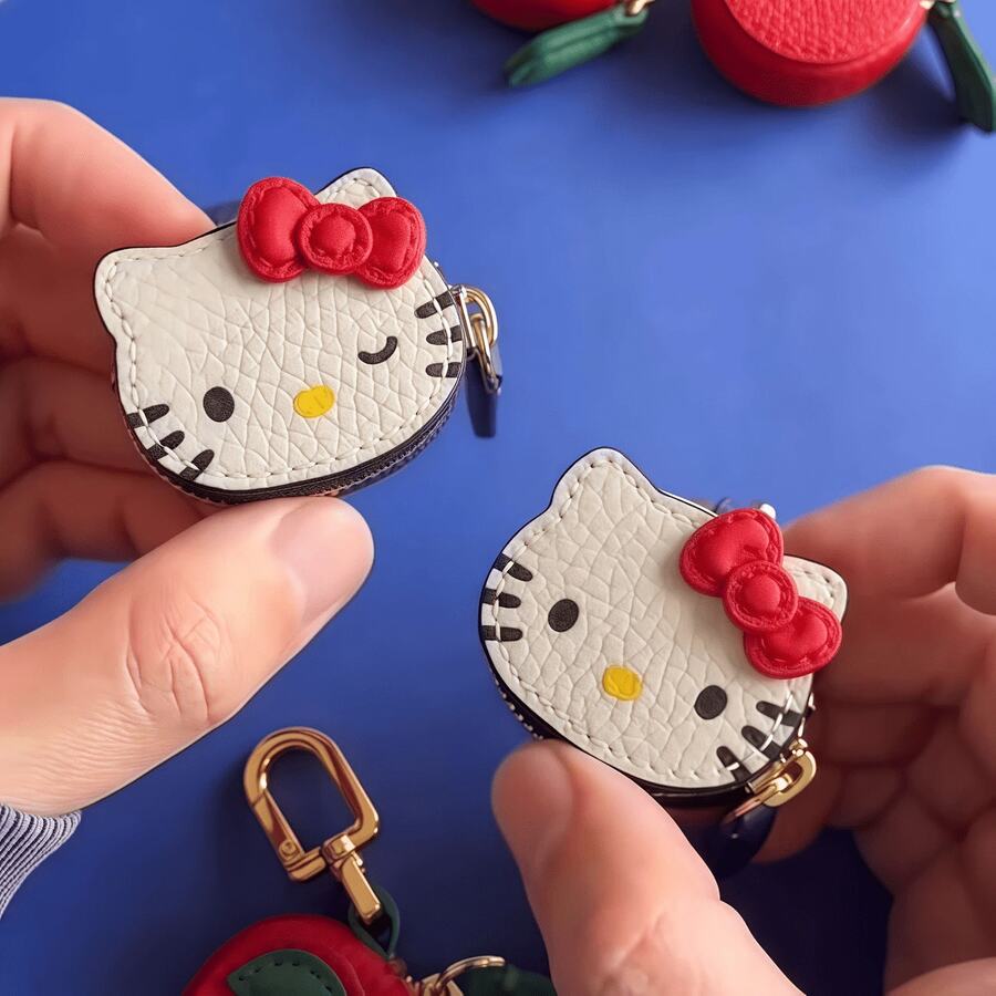1 chiếc móc khóa ví đựng tiền xu mini Hello Kitty dễ thương của Sanrio, mặt dây chuyền trang trí túi xách bằng da, hộp đựng tai nghe hình mèo hoạt hình, móc chìa khóa ví nhỏ cho bé gái - Nhiều màu - Xem 1