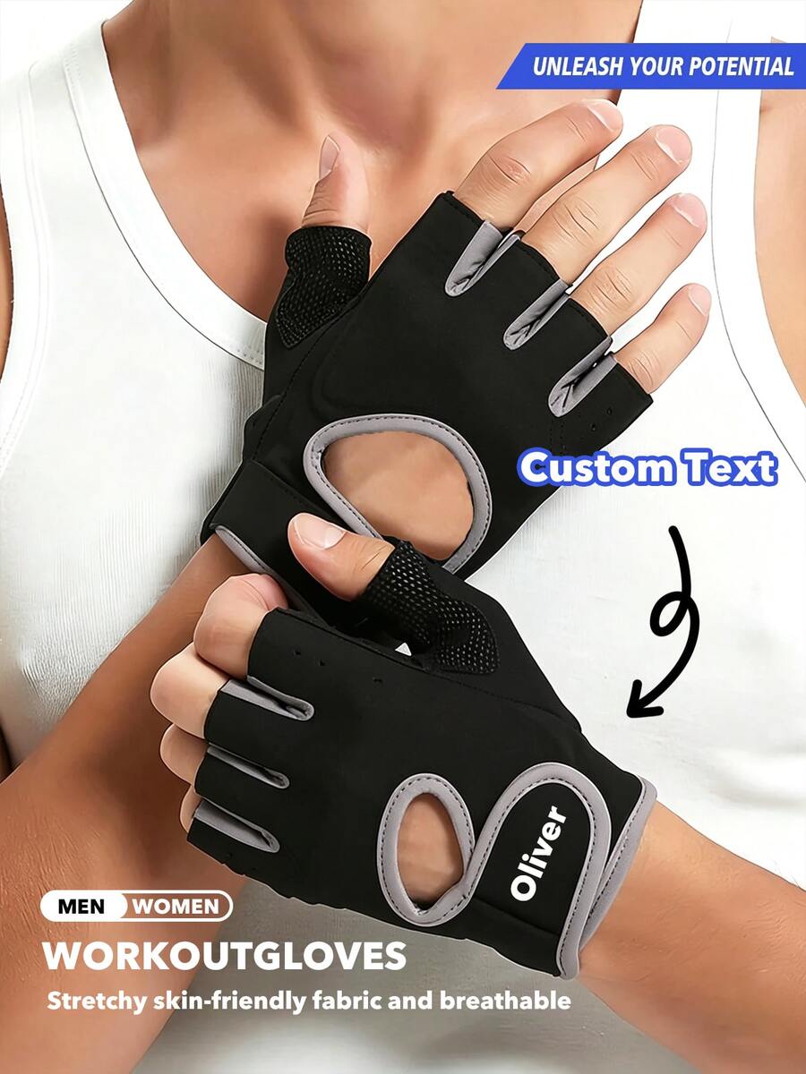 1 paire de gants de fitness mi-doigts personnalisés unisexes, gants de cyclisme antidérapants et respirants, gants de levage ultra-légers, gants de sport avec protection antichoc de la paume, gants d'entraînement avec protection intégrale de la paume, convient pour l'entraînement, les sports, la salle de gym, le cyclisme et autres occasions, accessoires de fitness, sports, salle de gym, entraînement à domicile, accessoires de sport, accessoires de fitness