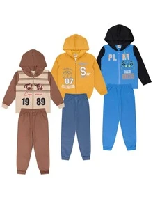 6-Piece Children's Fleece Set For Boys And Teens, Winter, Zippered, Sizes 1 To 14 - 3 Jackets + 3 Pants, Children's Clothing = 3 Outfits - Bộ 3 món (3 áo khoác + 3 quần) - Xem 4