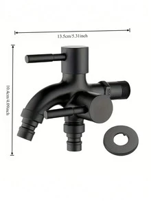 现代重型304不锈钢四合一多功能水龙头 - 户外/工业用水连接器,带截止阀,可连接雨水桶和洗衣机 - 壁挂式,含安装配件,适用于草坪、洗衣机等。 - 彩色 - 查看 4