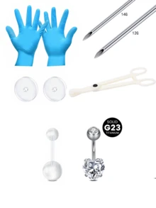 14g 10mm Navel Piercing Set, Pink, White, Colorful, Purple, Blue, Black, CZ, Silver, Gold Stainless Steel Navel Rings, Navel Piercing Jewelry For Women, Includes 1 Pair Of Blue Disposable Gloves And Clamp - Multicolor - View 7