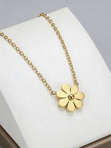 1件时尚可爱不锈钢雏菊吊坠项链，适合女性日常生活、假期、派对、节日佩戴，或作为礼物赠送。 - 金黃色 - 查看 8