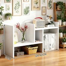 Kawaii Style Double H Plant Display Desktop Storage Shelf, Adjustable Stackable Desk Organizer, Space Saving Storage Rack For Bedroom, Office, Dormitory, Study Desk Stationery & Home Decoration Storage - 白色 - 查看 3