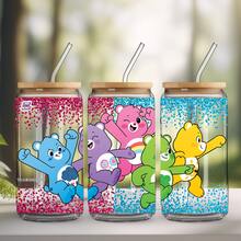 CARE BEARS 1pc Cute Glass Straw Cup With Lucky Bear & Heart Pattern, Leak-Proof, Perfect Gift For Family, Friends, Christmas, And Any Occasion - Multicolor - View 14