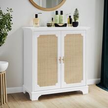 Sideboard, Buffet, Wine Cabinet With Decorative Rattan Doors, Kitchen Buffet, Console Table, Decorative Furniture For Hallway, Entrance Hall And Living Room. - White - View 6