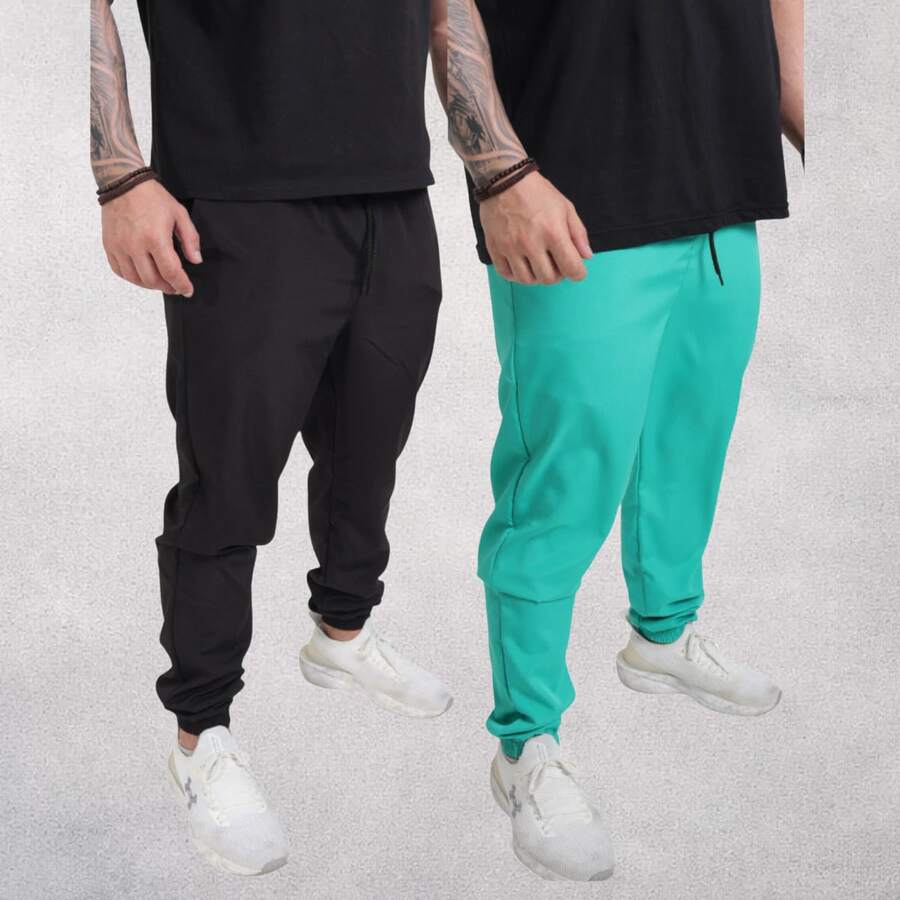 Men's Premium Tactel Pants 100% Polyester | Fitness, Running, Maximum Comfort - 黑色 + 水藍色 - 查看 1