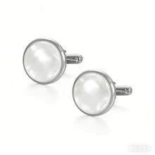 1 Pair White Shell Texture Round Cufflinks, Basic Suit Accessory, Daily Business Fashion Cuff Links For Men - White - View 2