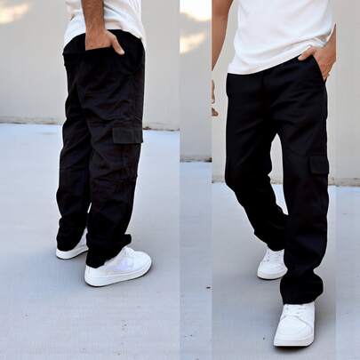 Calça Masculina Cargo com Bolsos Street Caqui Escuro Preta Cinza Cargo Sarja Unissex Final de Ano