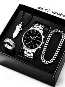 Business Style Quartz Watch Bullet Head Ornament 4-Piece Set, High-End Valentine's Day Gift For Boyfriend - Multicolor - View 2