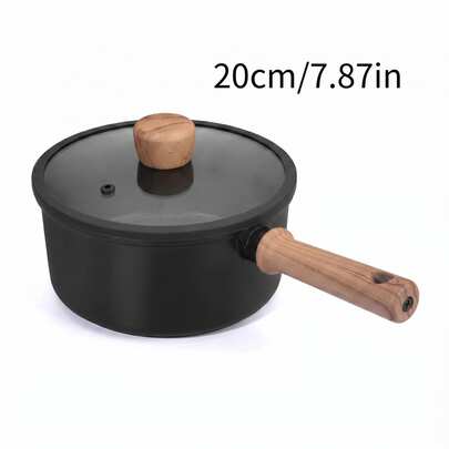 1 Nồi nấu sữa | Nồi gang chống dính màu đen 7.87 inch, rất thích hợp để nấu súp, mì, chiên, tương thích với bếp từ, phù hợp sử dụng trong gia đình | Dụng cụ nấu ăn bền chắc, chịu lực tốt, phù hợp với mọi loại bếp (bếp ga/bếp từ)