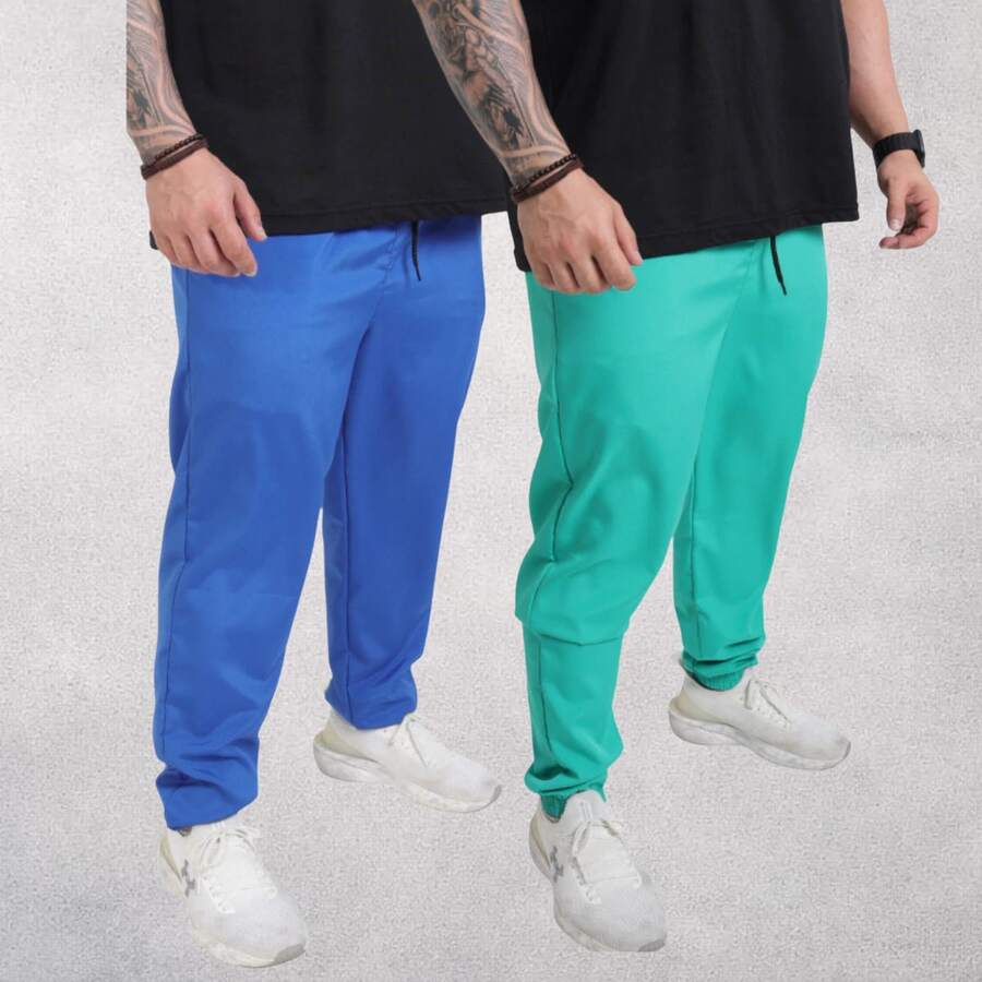 Men's Premium Tactel Pants 100% Polyester | Fitness, Running, Maximum Comfort - 皇家藍 + 水綠色 - 查看 1