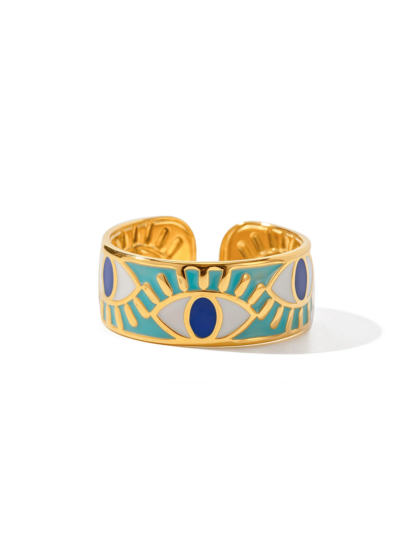 1 Peça Anel Feminino Dourado Banhado a Ouro 18K de Aço Inoxidável, Anel com Formato de Olho no Estilo Ins, Uso Diário, Joias Elegantes de Olho do Diabo, Presente Sofisticado, Estilo Boêmio - Multicolorido - Visão 1