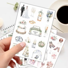 6pcs/82pcs Watercolor Wedding Theme Sticker Set, Including Packaging Stickers, Holiday Gift Stickers, Planner Stickers, Suitable For Wedding Memorials, Wedding Planning, Valentine's Day Planning,For School Supplies,Back To School - Multicolor - View 3