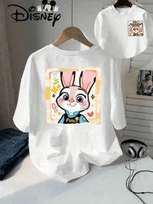 Women's Disney Zootopia Judy Hopps Short Sleeve Round Neck Cotton T-Shirt, Casual And Comfortable Re - 白色 - 查看 1